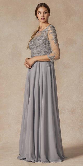 Juliet M12 Quarter Sleeved Embroidered Long A-Line Chiffon Dress
