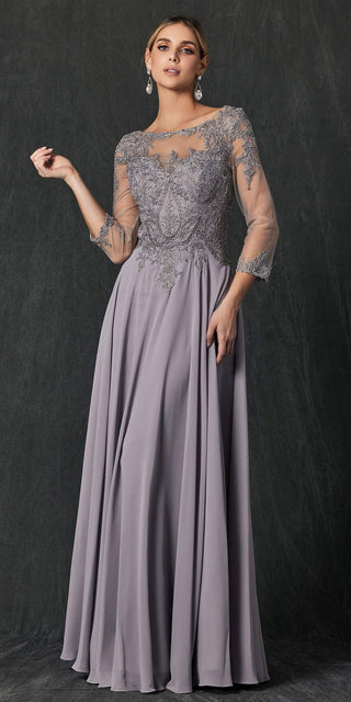Juliet M12 Quarter Sleeved Embroidered Long A-Line Chiffon Dress