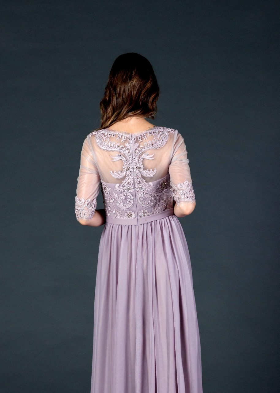 CLEARANCE - Aspeed USA M2078 Sheer Mid-Length Sleeve Long Dress (Size M) - Glamourous Grace
