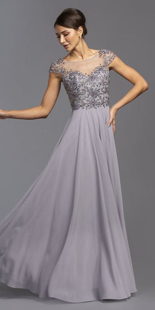 CLEARANCE - Aspeed USA M2100 Illusion Bodice Beaded A-line Dress (Size L)