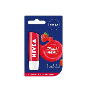 Nivea Strawberry Lip Care Stick - 24 Hour Moisturizing Lip Balm for Dry Lips - Glamourous Grace