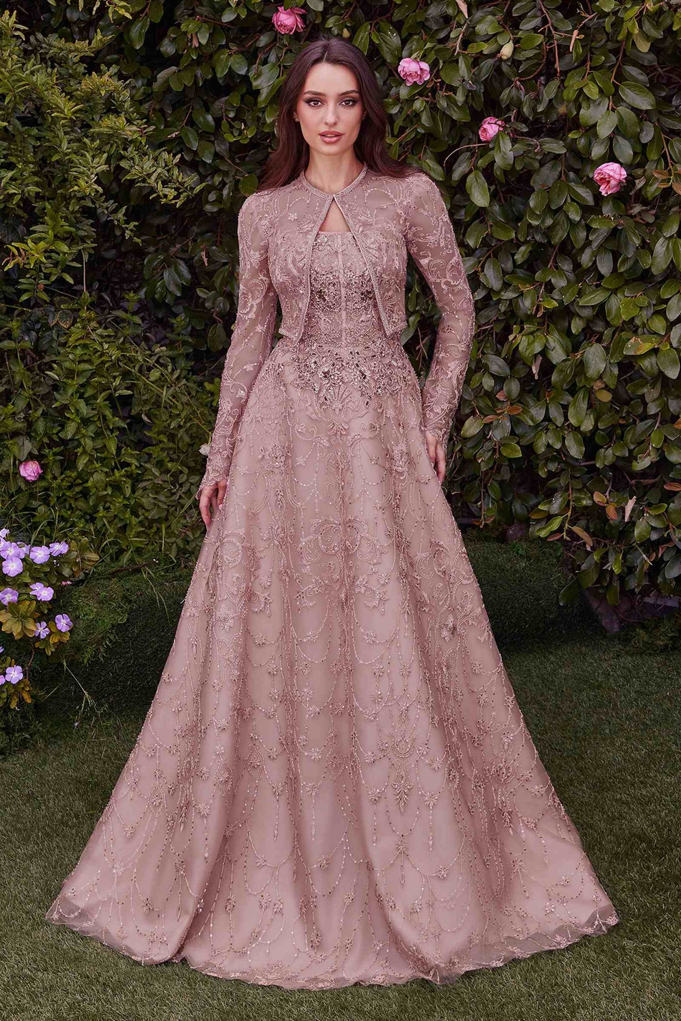 Andrea & Leo MA104 Strapless Embroidered Ball Gown With Removable Jacket - Glamourous Grace