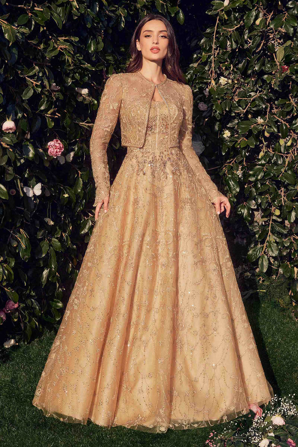 Andrea & Leo MA104 Strapless Embroidered Ball Gown With Removable Jacket - Glamourous Grace