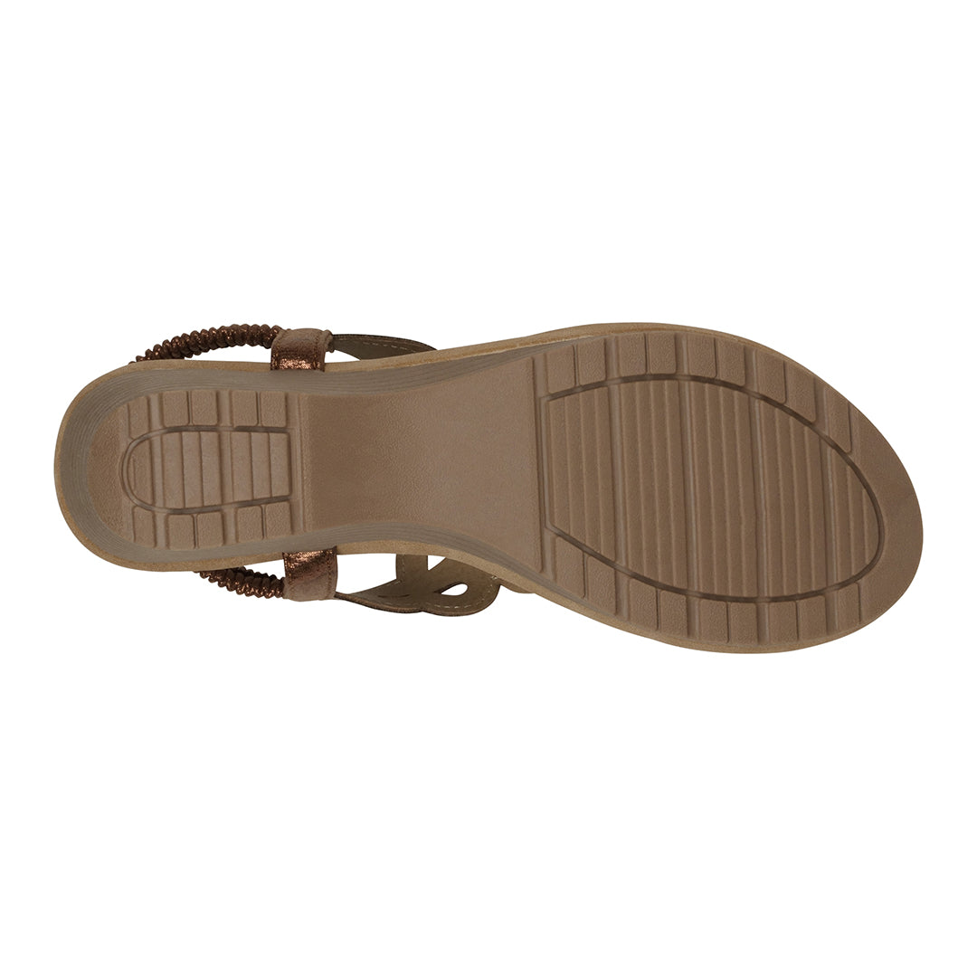Madelyn Bronze Embellished Laser Cut Slingback Wedge Sandals - Glamourous Grace