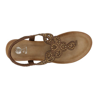 Madelyn Bronze Embellished Laser Cut Slingback Wedge Sandals