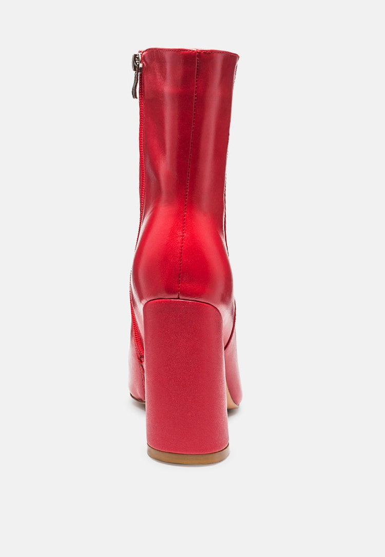Block Heeled Leather Ankle Boot