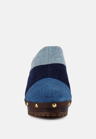 Meso Blue Denim Patchwork Clogs Mules