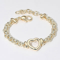 14K Gold Plated Open Heart Link Chain Bracelet
