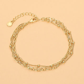 18K Gold Dipped Beaded Paperclip Chain Layered Bracelet