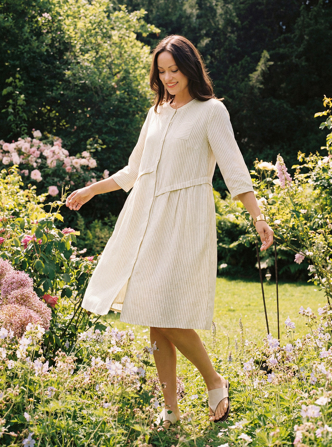 Linen-Lyocell Deconstructed Asymmetric Front Pleat Midi Dress EULALIE - Glamourous Grace