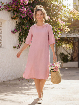 100% Linen Sculpted Bateau Tie-Back Midi Dress SABRINA - Glamourous Grace
