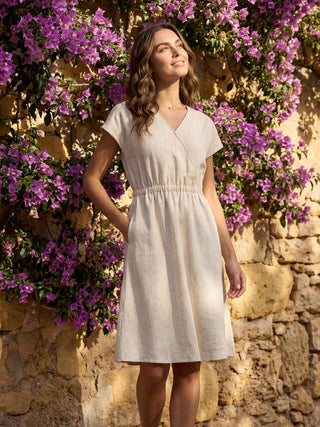 100% Linen Striped Elastic-Waist Midi Dress ARIA - Glamourous Grace