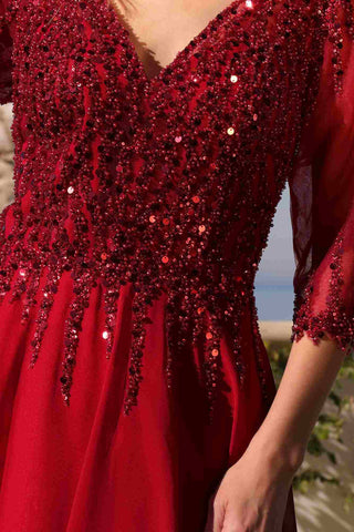 Nox Anabel MF100 Long Sequin Bodice 3/4 Sleeve A-line Gown