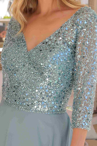 Nox Anabel MF104 Tea Length Sequin Bodice Short 3/4 Sleeve Dress