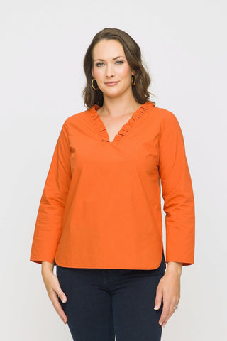 3/4 Sleeve Ruffle V Tunic