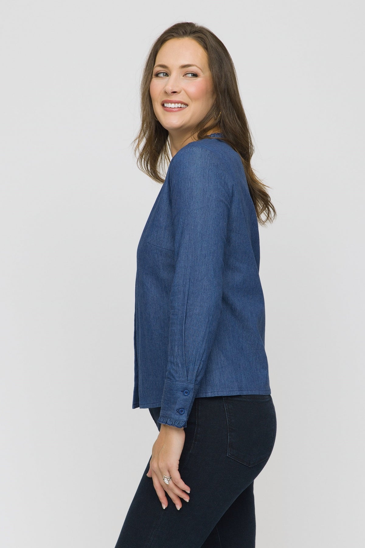 26" Ruffle Denim Blouse