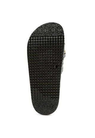 Miami Shot Bling Chain Strap Woven Slip On Flats