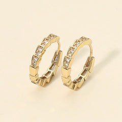 14K Gold Dipped CZ Stone Paved Geometric Huggie Hoop Earrings