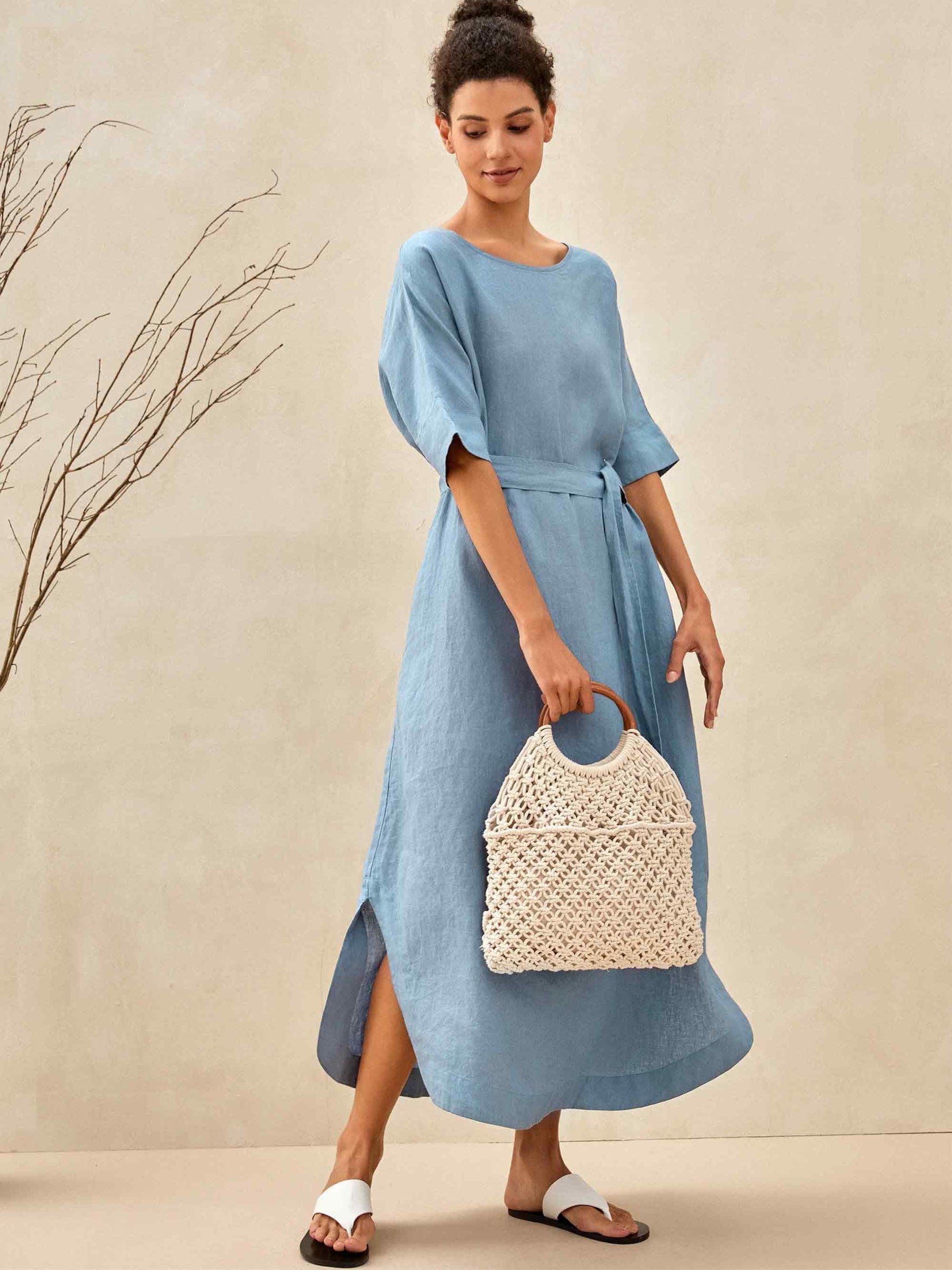 100% Linen Loose Fit Kimono Maxi Dress MADDIE - Glamourous Grace