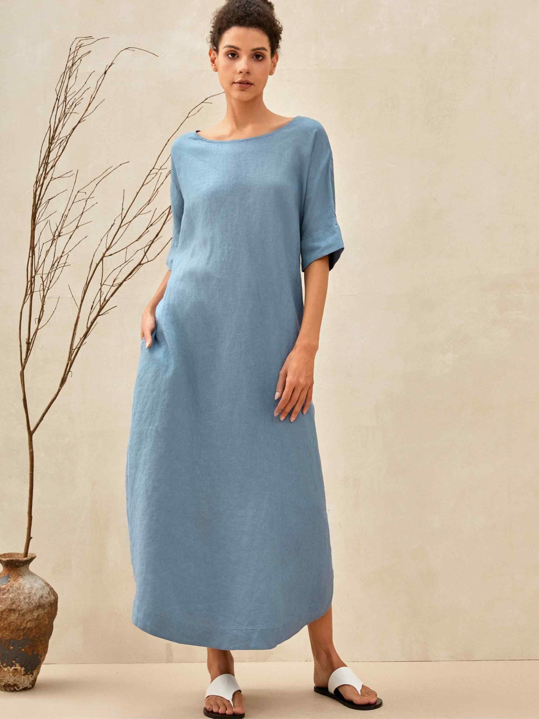 100% Linen Loose Fit Kimono Maxi Dress MADDIE - Glamourous Grace