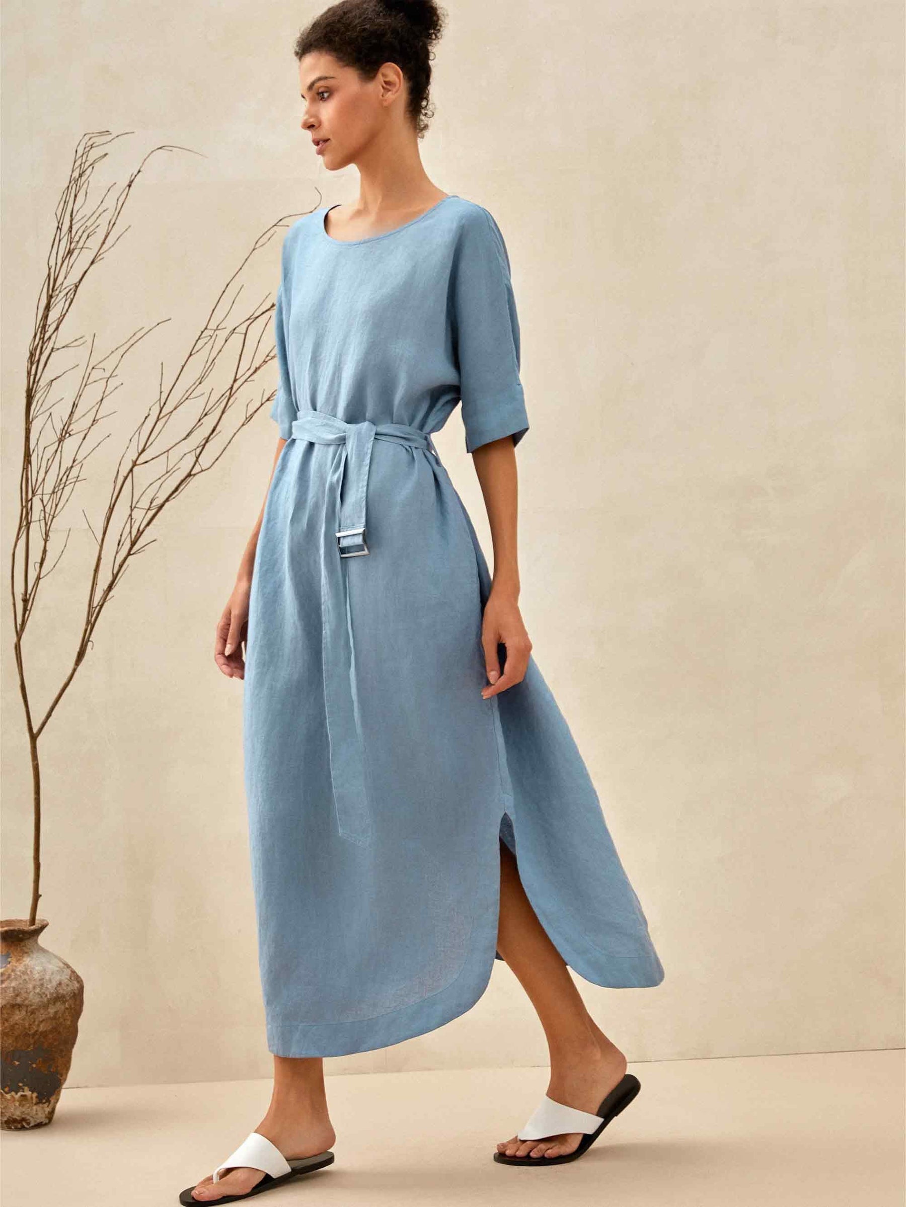 100% Linen Loose Fit Kimono Maxi Dress MADDIE - Glamourous Grace