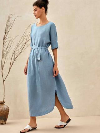 100% Linen Loose Fit Kimono Maxi Dress MADDIE - Glamourous Grace