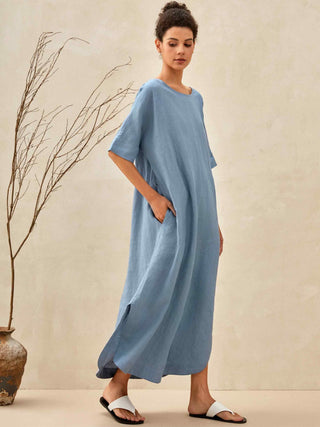 100% Linen Loose Fit Kimono Maxi Dress MADDIE - Glamourous Grace