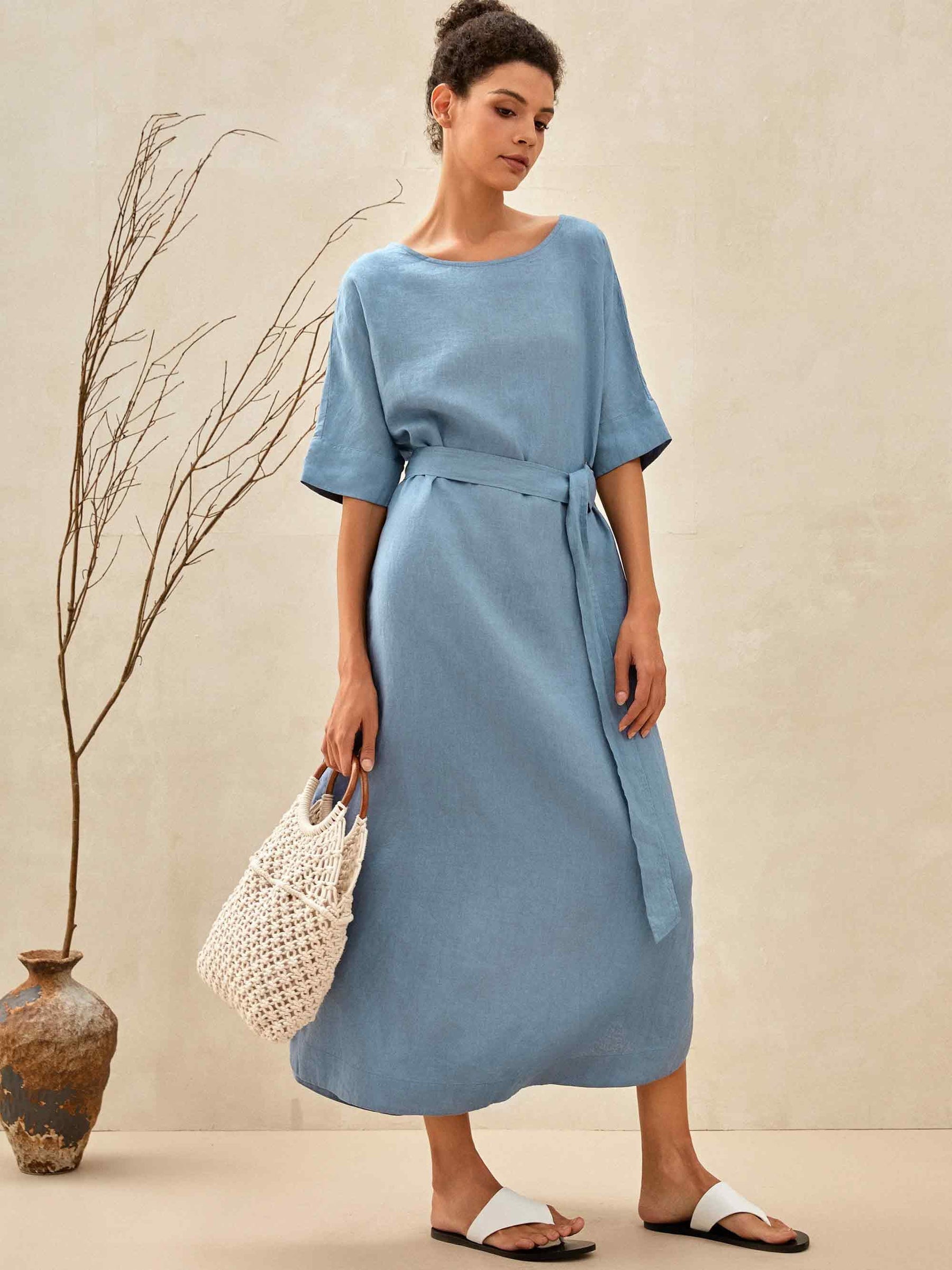 100% Linen Loose Fit Kimono Maxi Dress MADDIE - Glamourous Grace