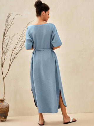 100% Linen Loose Fit Kimono Maxi Dress MADDIE - Glamourous Grace