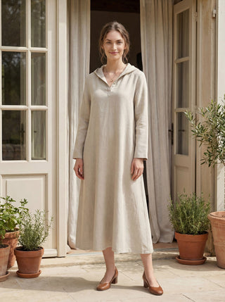 100% Linen Hooded Pullover Maxi Dress REBECCA - Glamourous Grace
