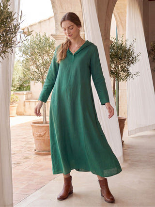 100% Linen Hooded Pullover Maxi Dress REBECCA - Glamourous Grace