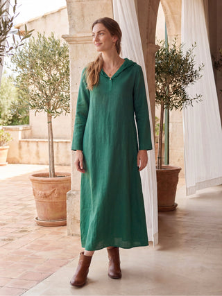 100% Linen Hooded Pullover Maxi Dress REBECCA - Glamourous Grace