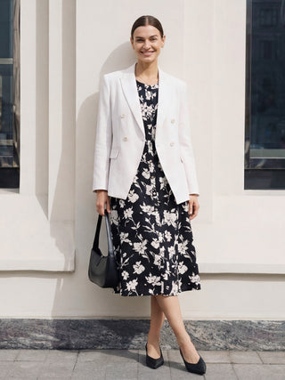 100% Linen Floral Printed Gathered Maxi Dress ELODIE - Glamourous Grace