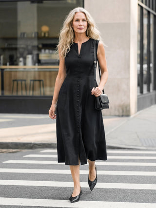 Linen-Lyocell V-Neck Sleeveless Maxi Dress WILLOW - Glamourous Grace