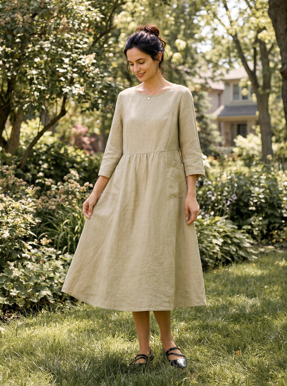 100% Linen Shirred Waistline Patch Pocket Maxi Dress MARCELLA - Glamourous Grace