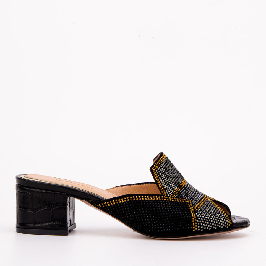 The Magnolia Black Glitter Leather Women Sandal - Glamourous Grace