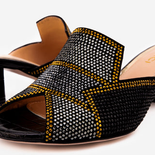The Magnolia Black Glitter Leather Women Sandal - Glamourous Grace