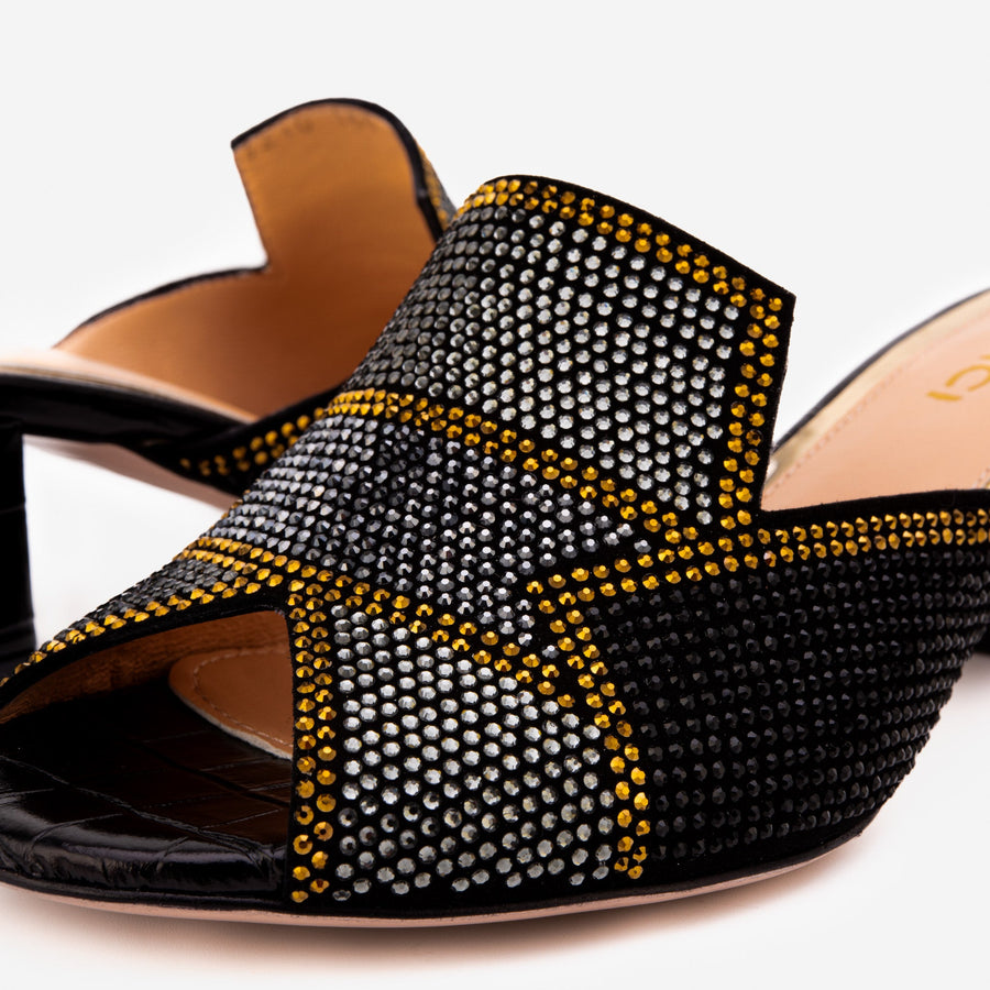 The Magnolia Black Glitter Leather Women Sandal - Glamourous Grace