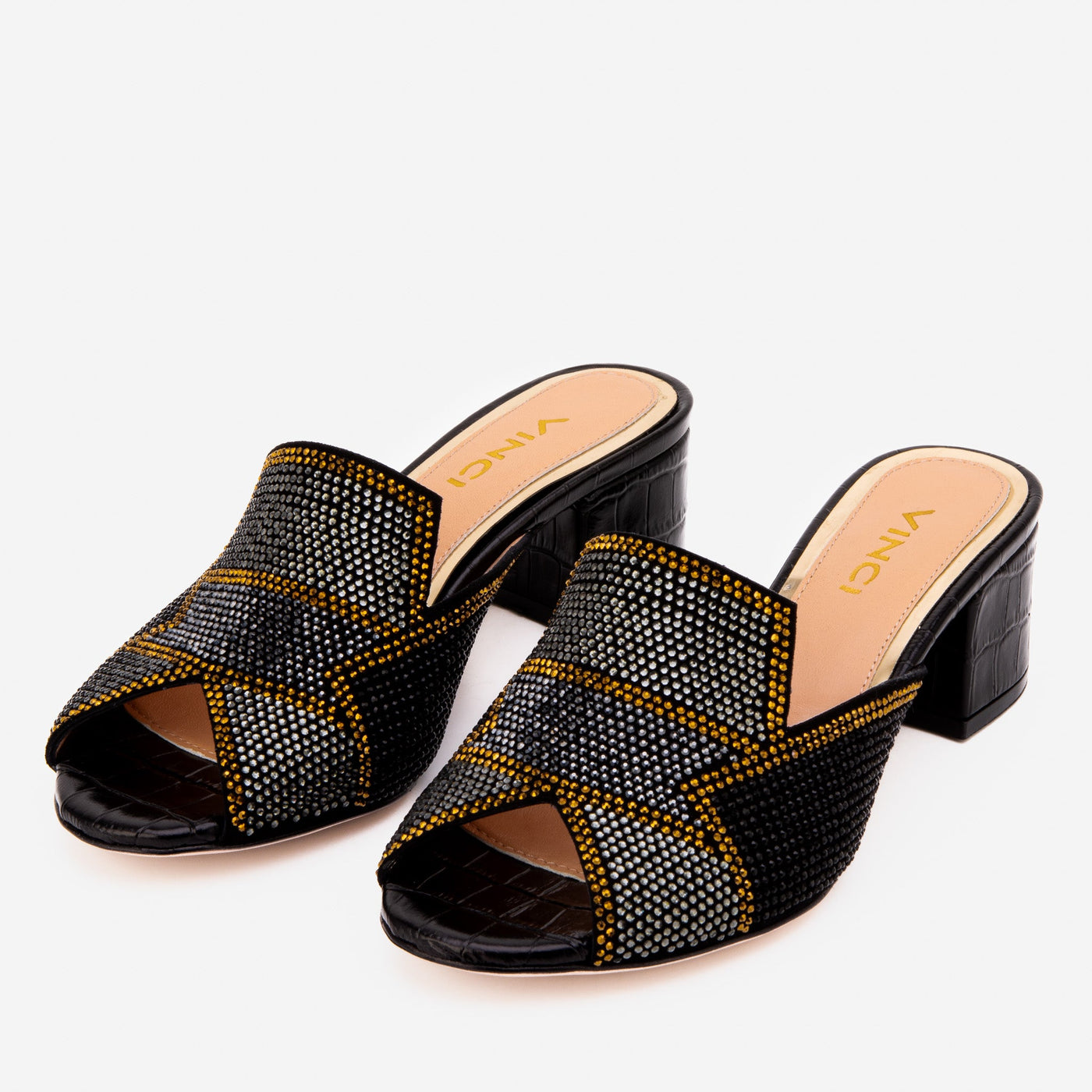 The Magnolia Black Glitter Leather Women Sandal - Glamourous Grace