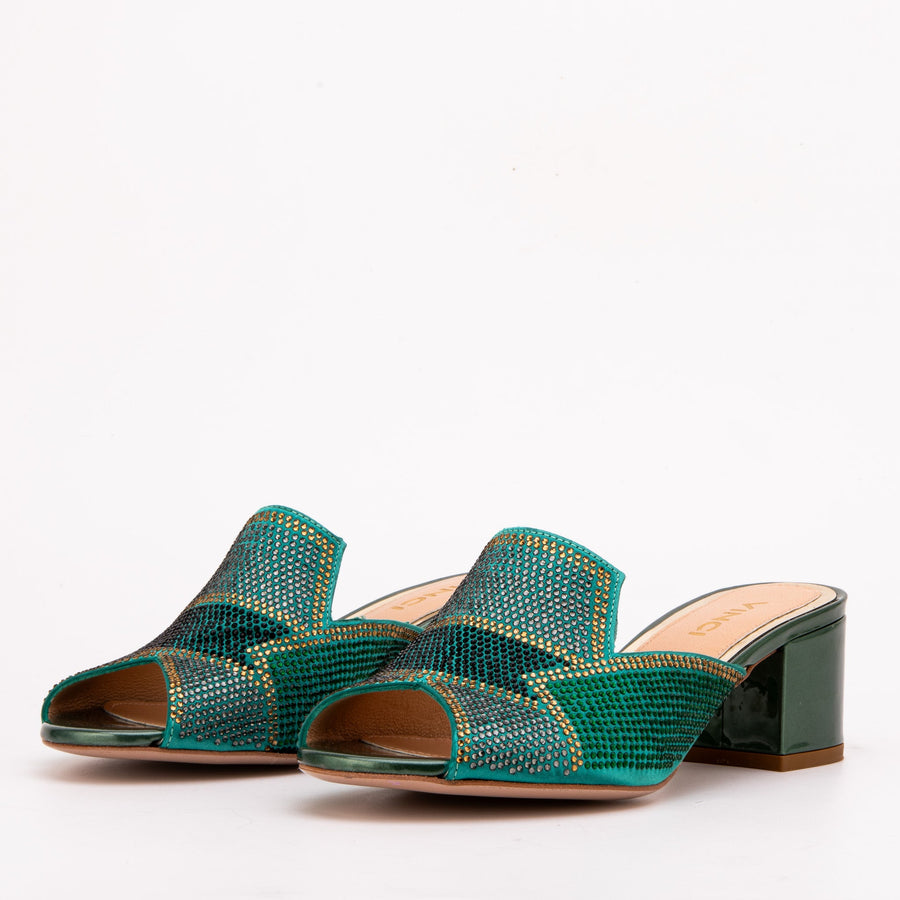 The Magnolia Green Glitter Leather Women Sandal - Glamourous Grace