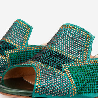 The Magnolia Green Glitter Leather Women Sandal - Glamourous Grace