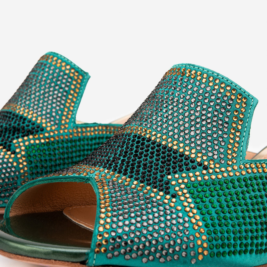 The Magnolia Green Glitter Leather Women Sandal - Glamourous Grace