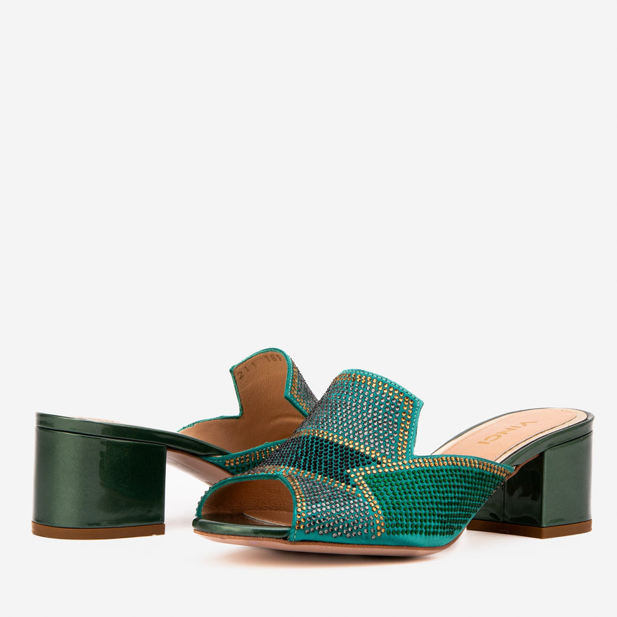 The Magnolia Green Glitter Leather Women Sandal - Glamourous Grace