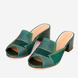 The Magnolia Green Glitter Leather Women Sandal - Glamourous Grace