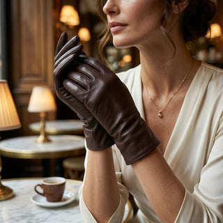 Marcella (brown) - Unlined women’s lambskin leather gloves - Glamourous Grace