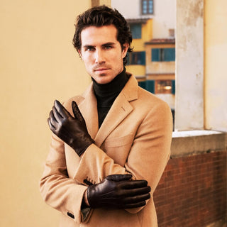 Marco (brown) - Italian lambskin leather gloves with brown rabbit fur lining - Glamourous Grace