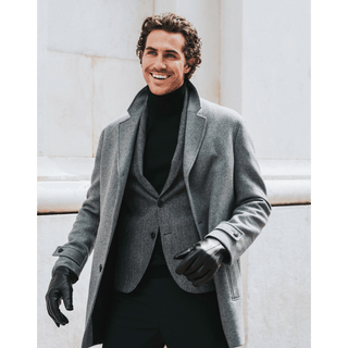 Marco (black) - Italian lambskin leather gloves with brown rabbit fur lining - Glamourous Grace