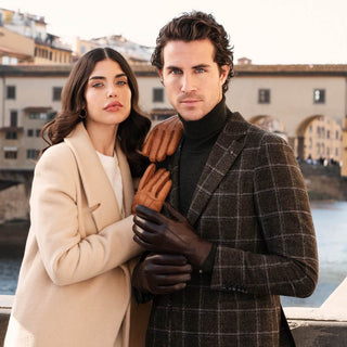 Marco (brown) - Italian lambskin leather gloves with brown rabbit fur lining - Glamourous Grace