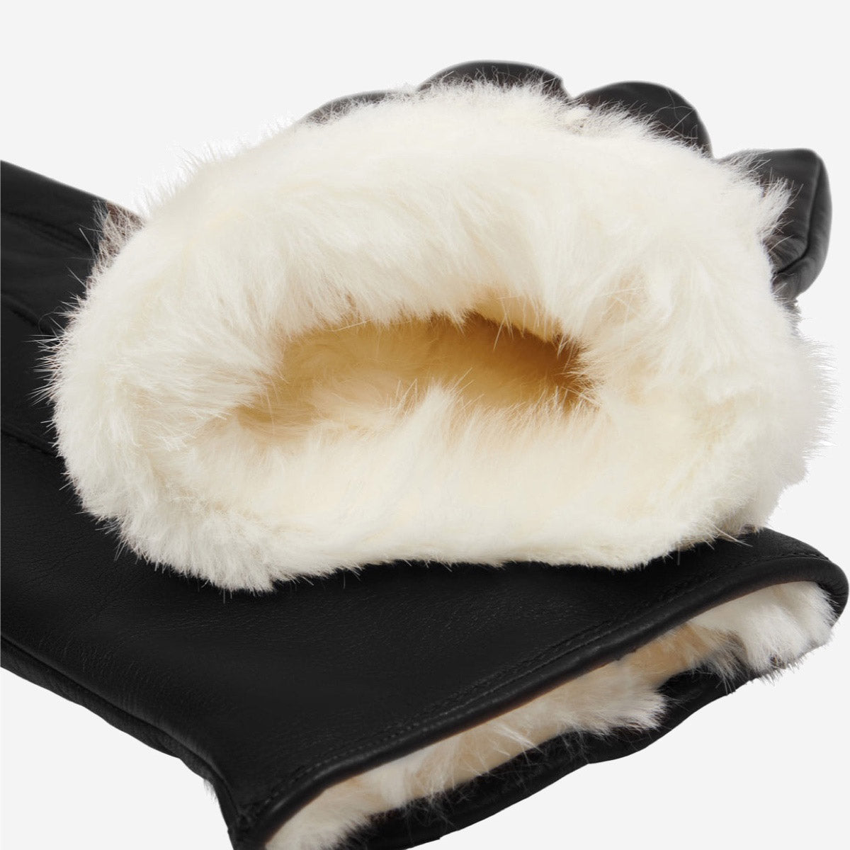 Marco (black) - Italian lambskin leather gloves with white rabbit fur lining - Glamourous Grace