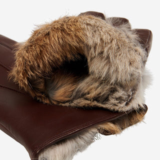 Marco (brown) - Italian lambskin leather gloves with brown rabbit fur lining - Glamourous Grace